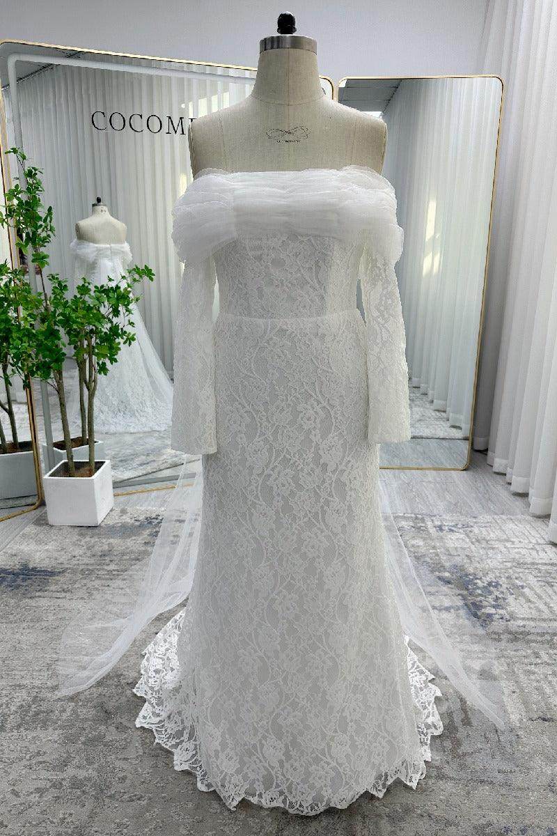 Trumpet-Mermaid Chapel Train Lace Tulle Wedding Dress 748137113988 - COCOMELODY